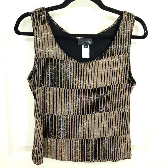 VTG 90s Xscape Shimmer Stretch Gold/Black Sleeveless Shell Top M - Picture 1 of 12